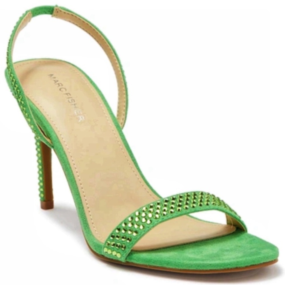 New Marc Fisher Betila Rhinestone Embellished Green Slingback Sandal Heels - Picture 1 of 12